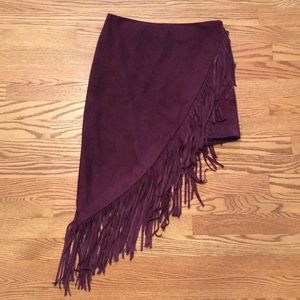 Express Burgundy Faux Suede Fringe Skirt